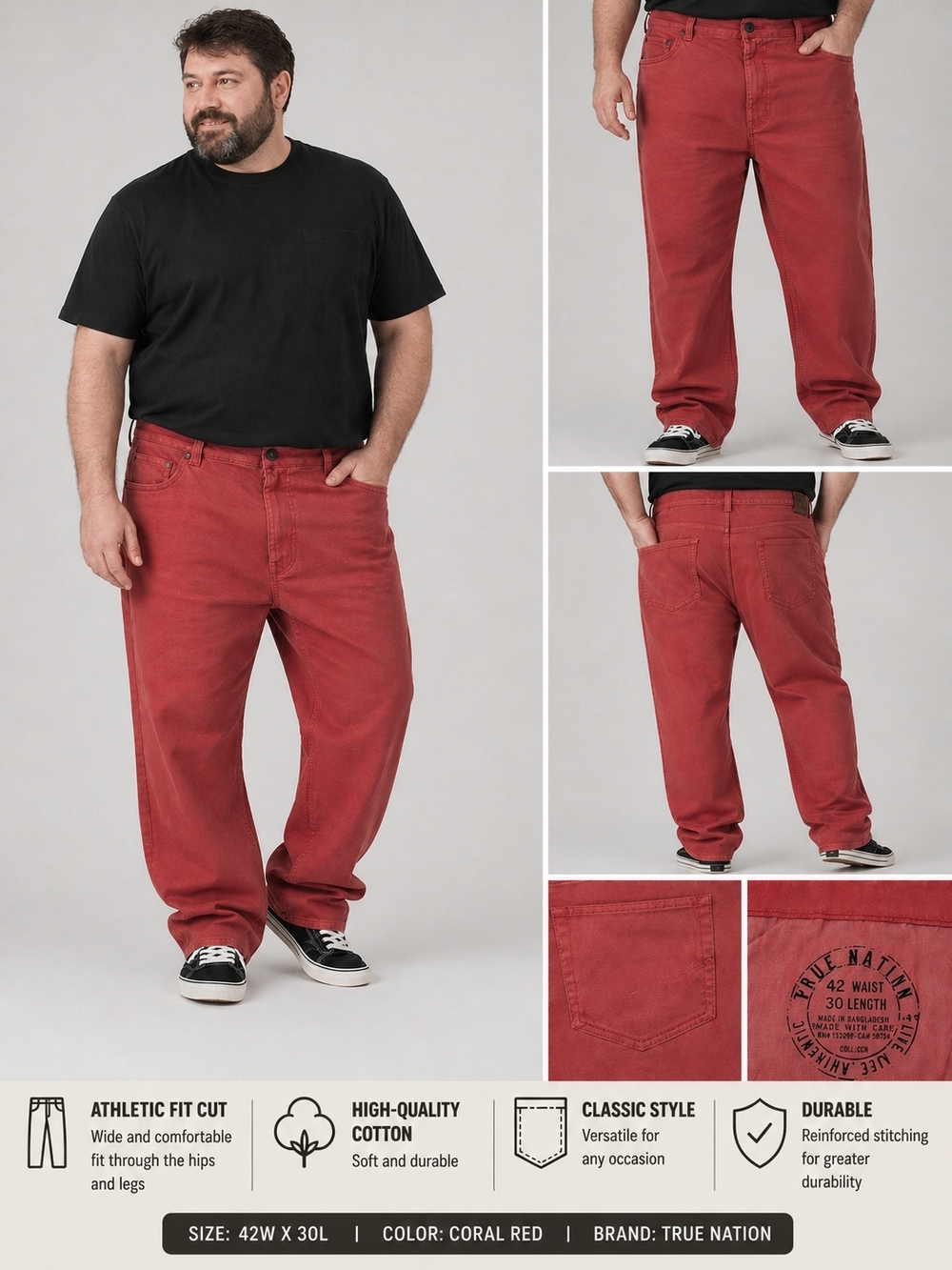 True Nation Coral Red Jeans 42 W 30L
